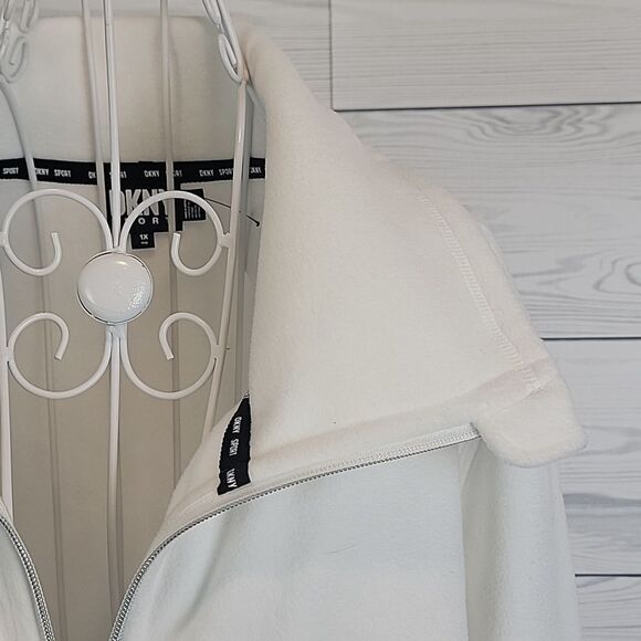 DKNY sport full zip fleece jacket in cloud white Women's Size 1X - Picture 4 of 14